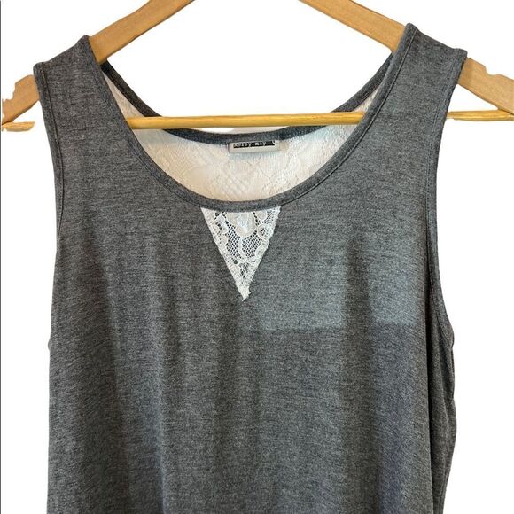 NOISY MAY Grey Cream Lace Top Open Back Sleeveless Wide Strap Lightweight Tank M - Picture 3 of 10